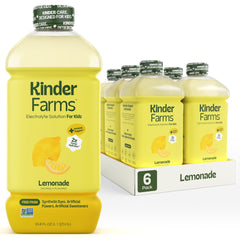 KinderFarms frente del paquete Lemonade mostrando 6 botellas, hidratación rápida