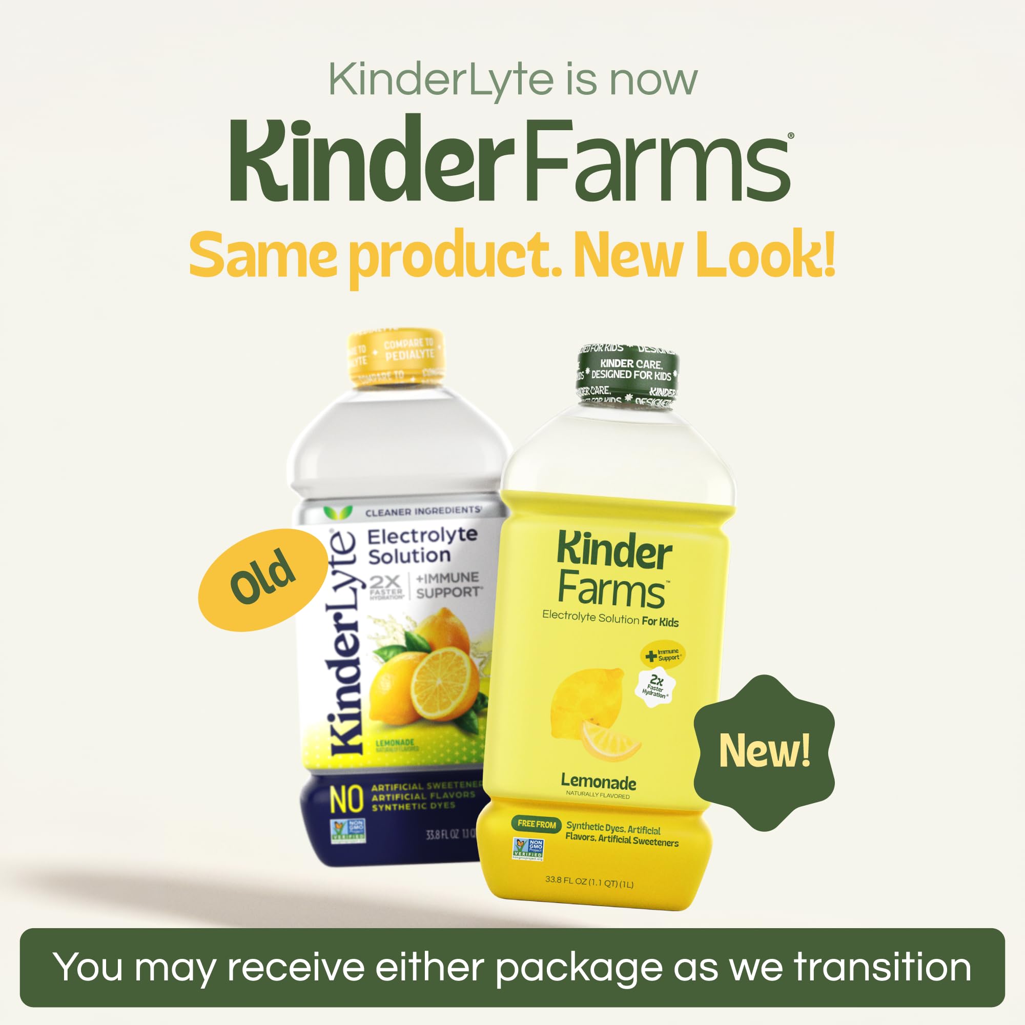 KinderFarms bebida color limón en vaso, aspecto natural y apetecible