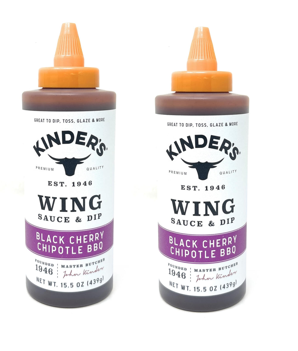 KINDER'S botella frente Black Cherry Chipotle mostrando etiqueta y tamaño práctico