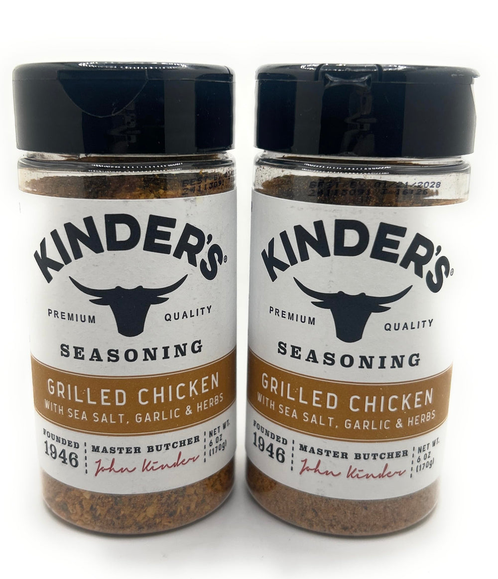 KINDER'S frasco frontal del pack Grilled Chicken muestra etiqueta clara y práctico dosificador