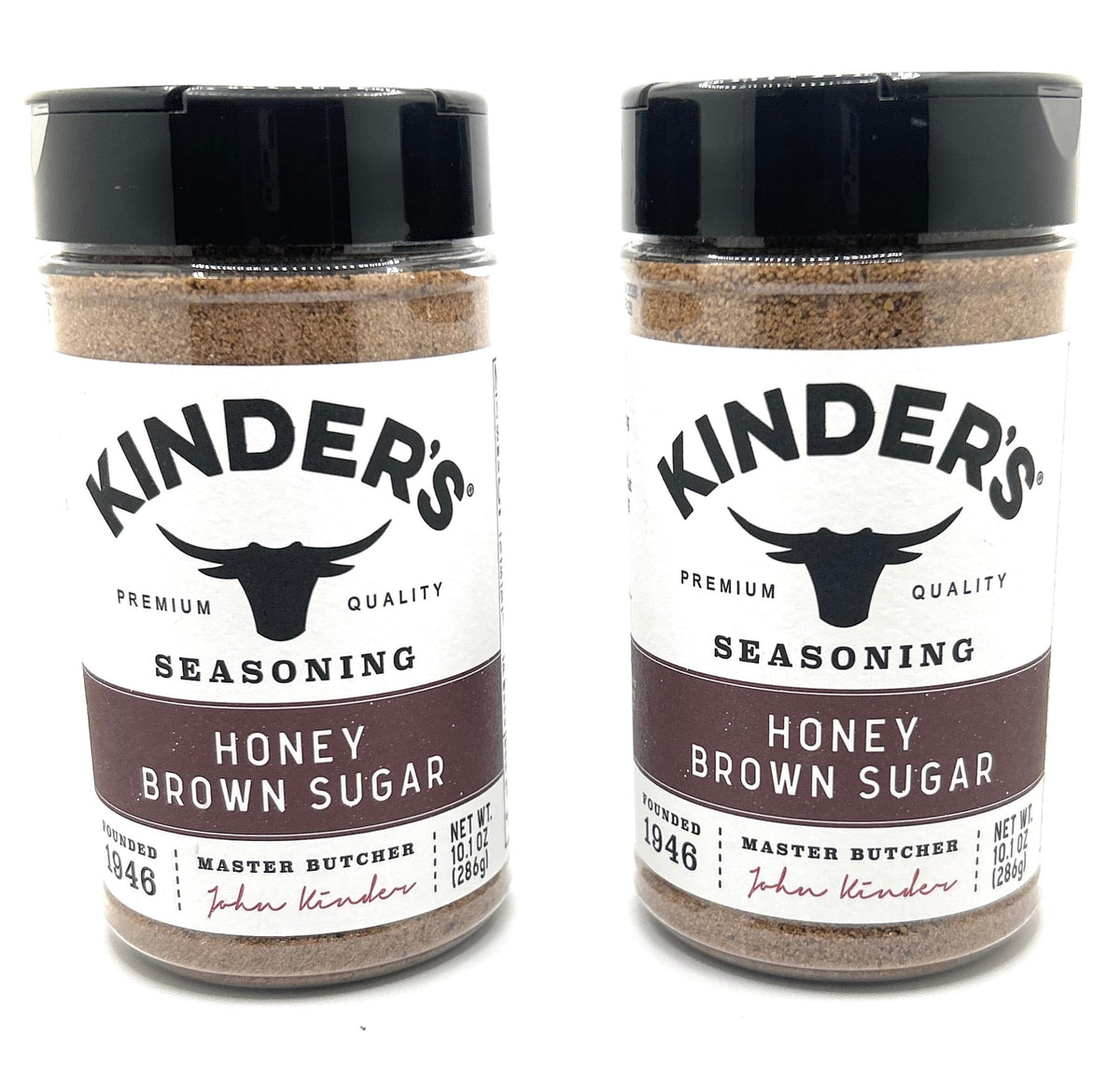 KINDER'S vista frontal del doble frasco mostrando la etiqueta, práctica y atractiva
