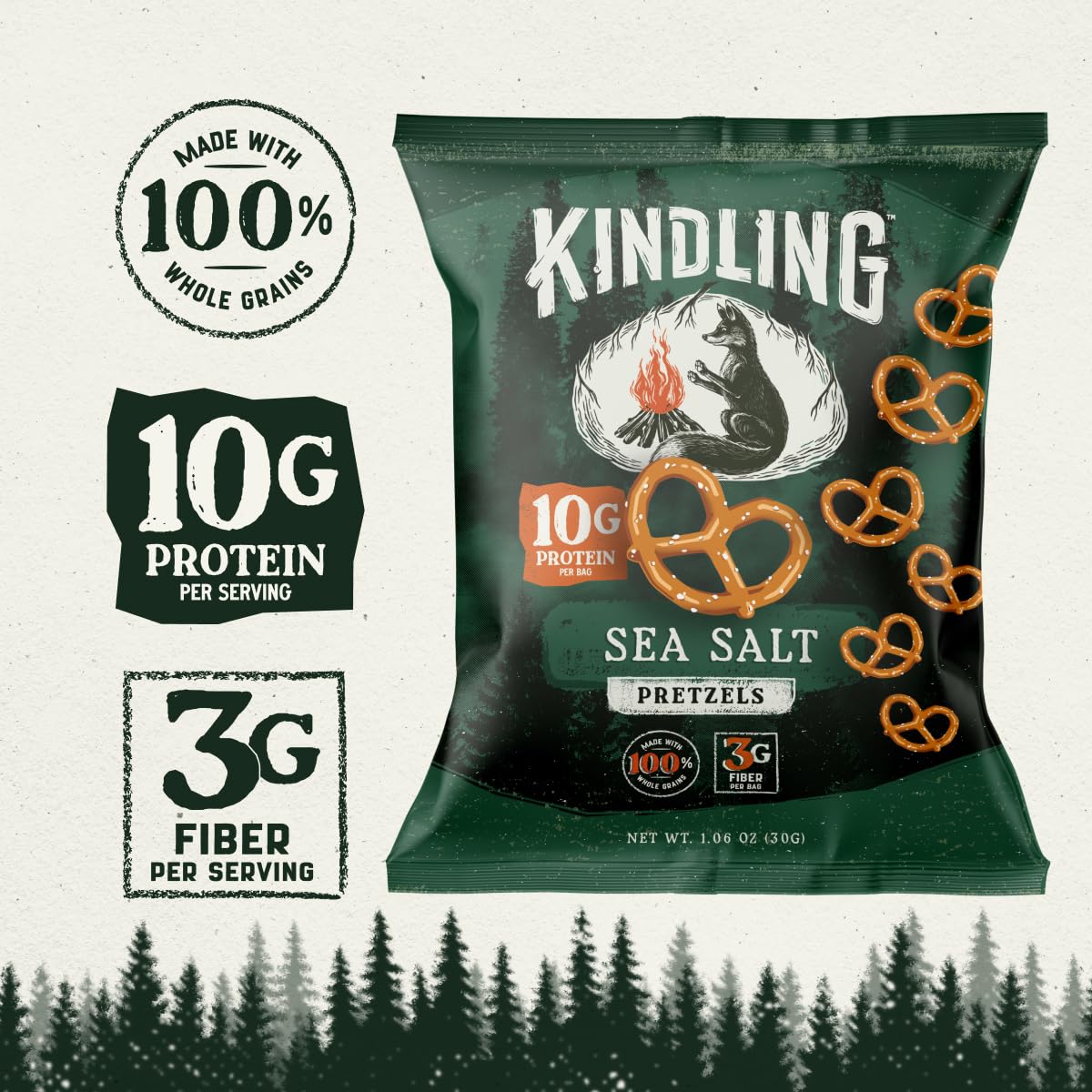 Kindling pretzel junto a una regla para ilustrar tamaño porción