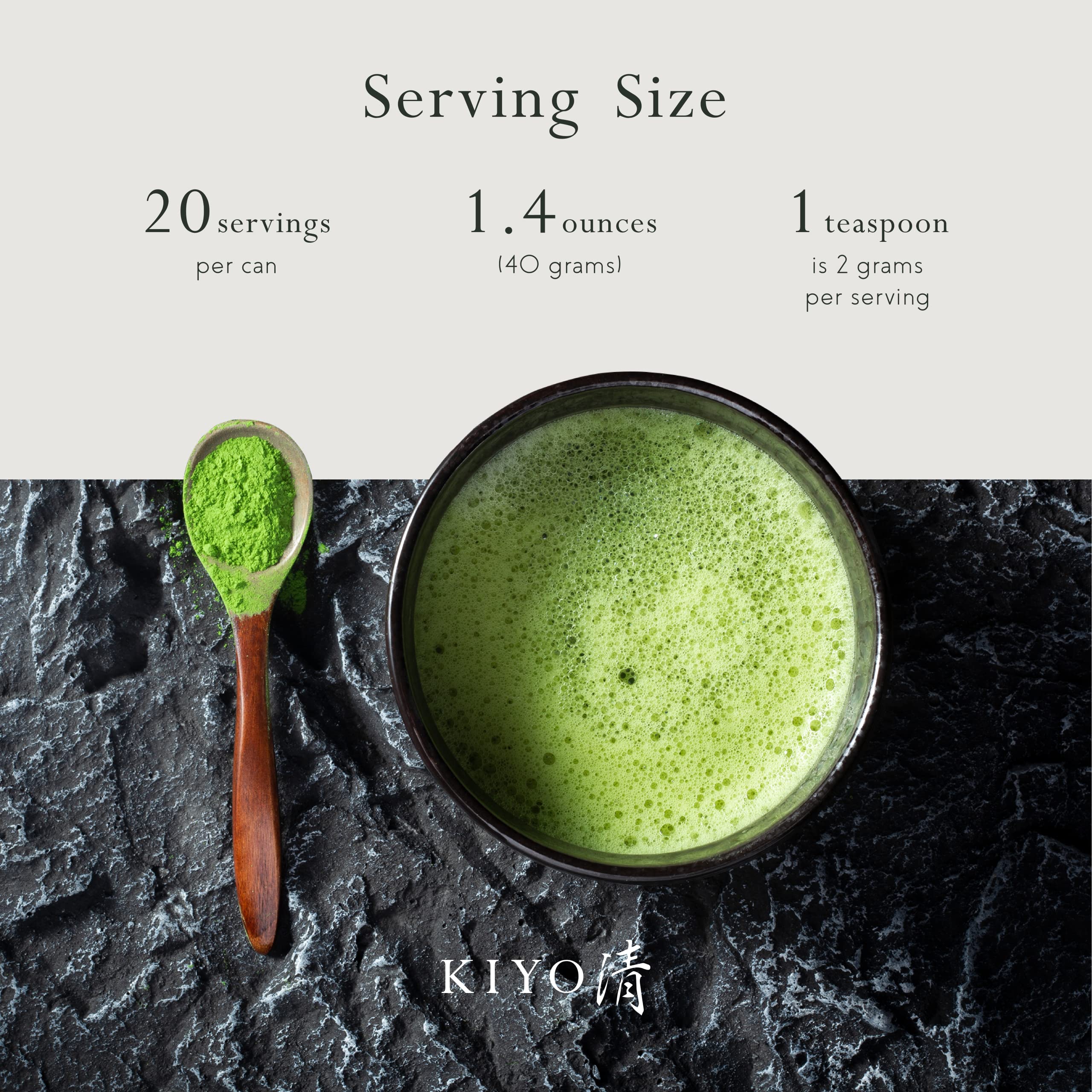 Kiyo Matcha taza con espuma densa y color verde brillante