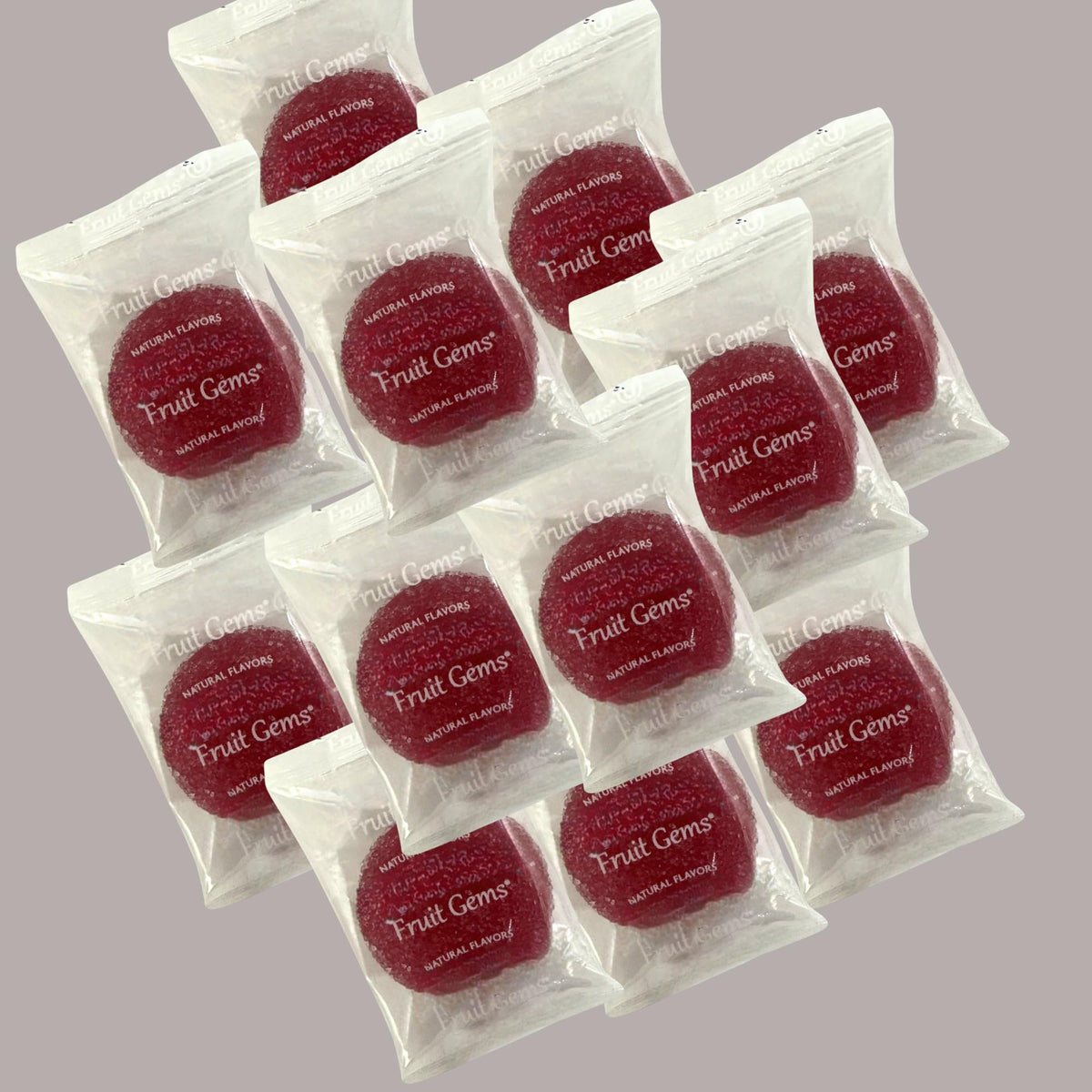 KLUB BULK paquete frontal de Fruit Gems frambuesa mostrando envases individuales y conveniencia