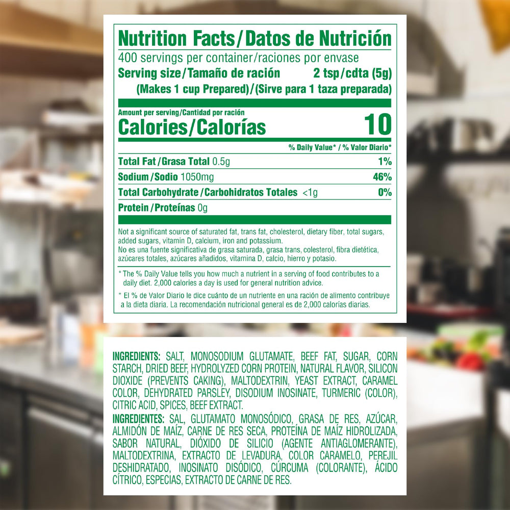 Knorr polvo de caldo mostrando textura fina y disolución rápida