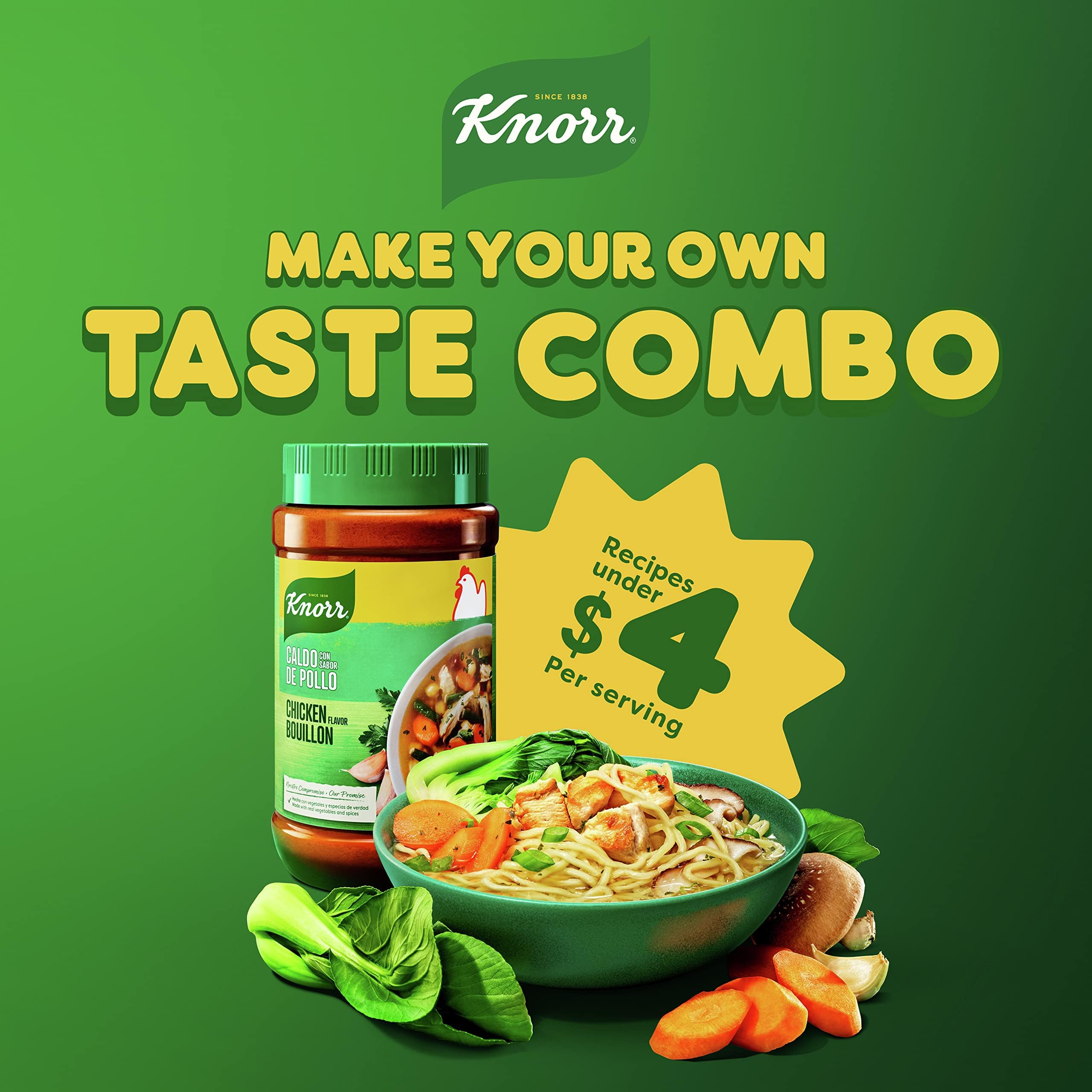 Knorr envase 32 oz mostrado en mano para referencia de tamaño