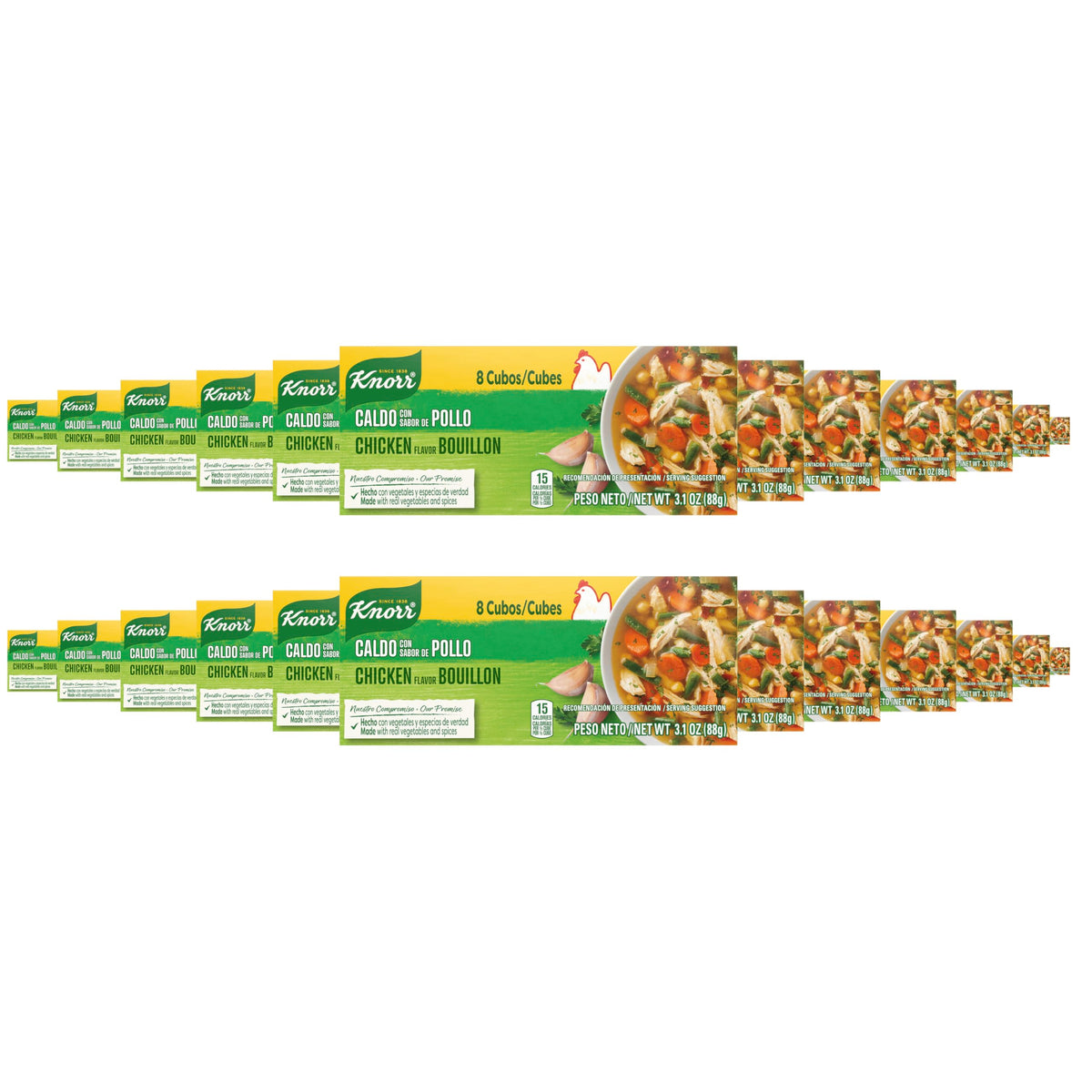 Knorr paquete frontal mostrando 24 cubitos y conveniencia