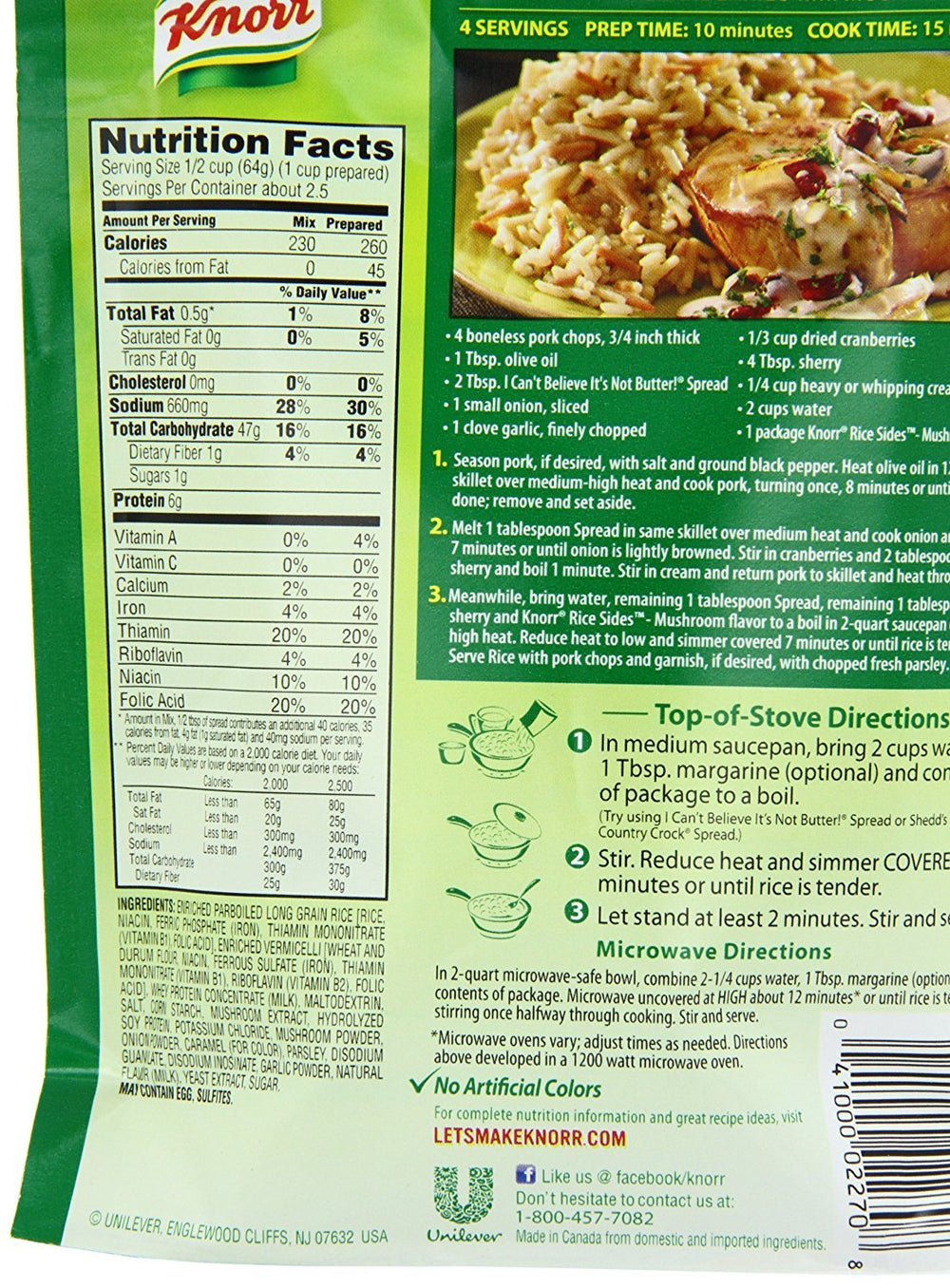 Knorr plato servido Rice Sides champiñón con textura apetecible y acompañamientos