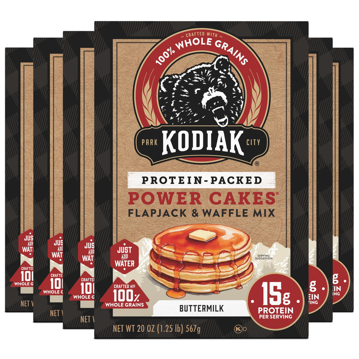 Kodiak Cakes bolsa frente Buttermilk mostrando el empaque y conveniencia
