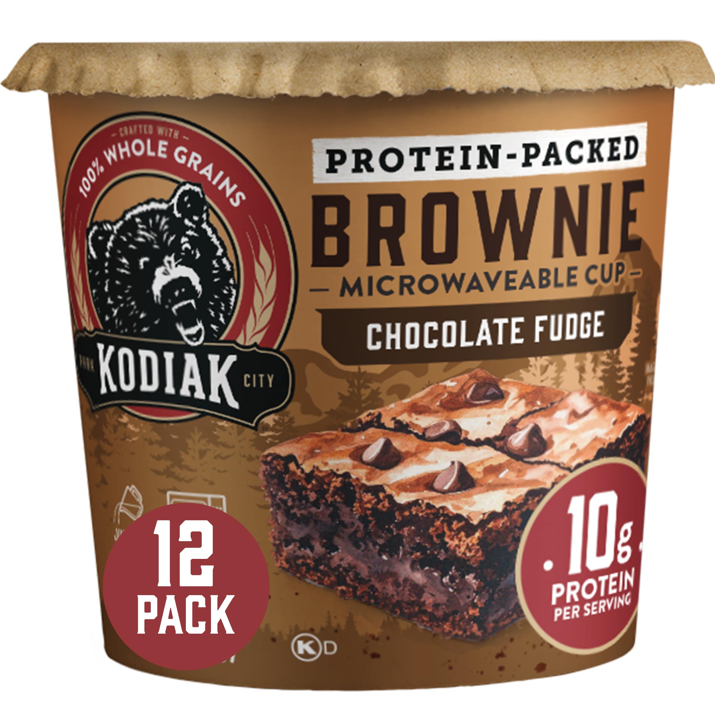 Kodiak Cakes empaque frontal del pack de 12 con vista clara del producto y conveniencia