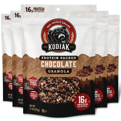 Kodiak Cakes frente del empaque mostrando 5 bolsas resellables y beneficio de porciones