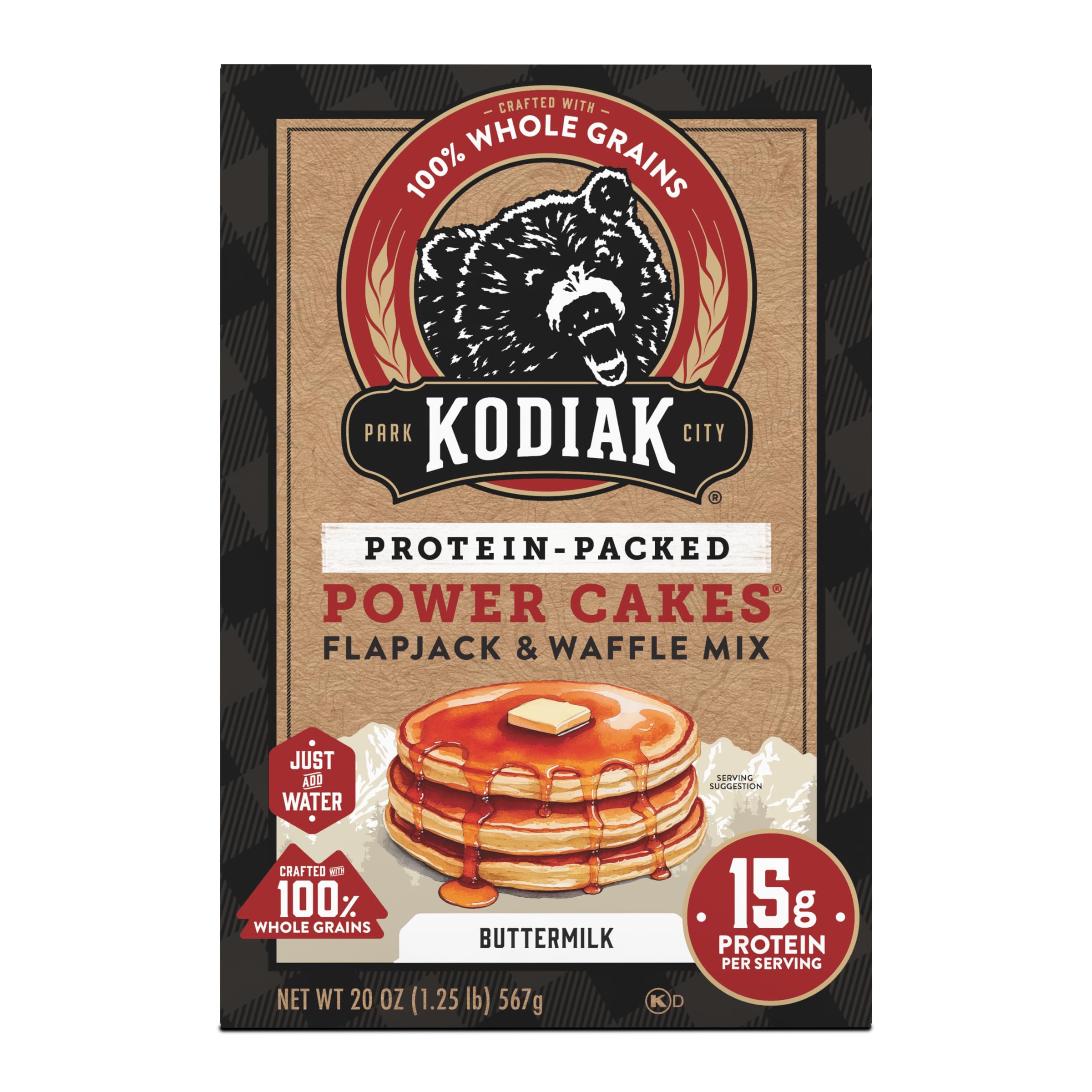 Kodiak Cakes pancakes apilados con sirope mostrando sabor y textura esponjosa