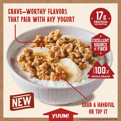 Kodiak Cakes bol con porción de granola para comparar tamaño y contenido proteico
