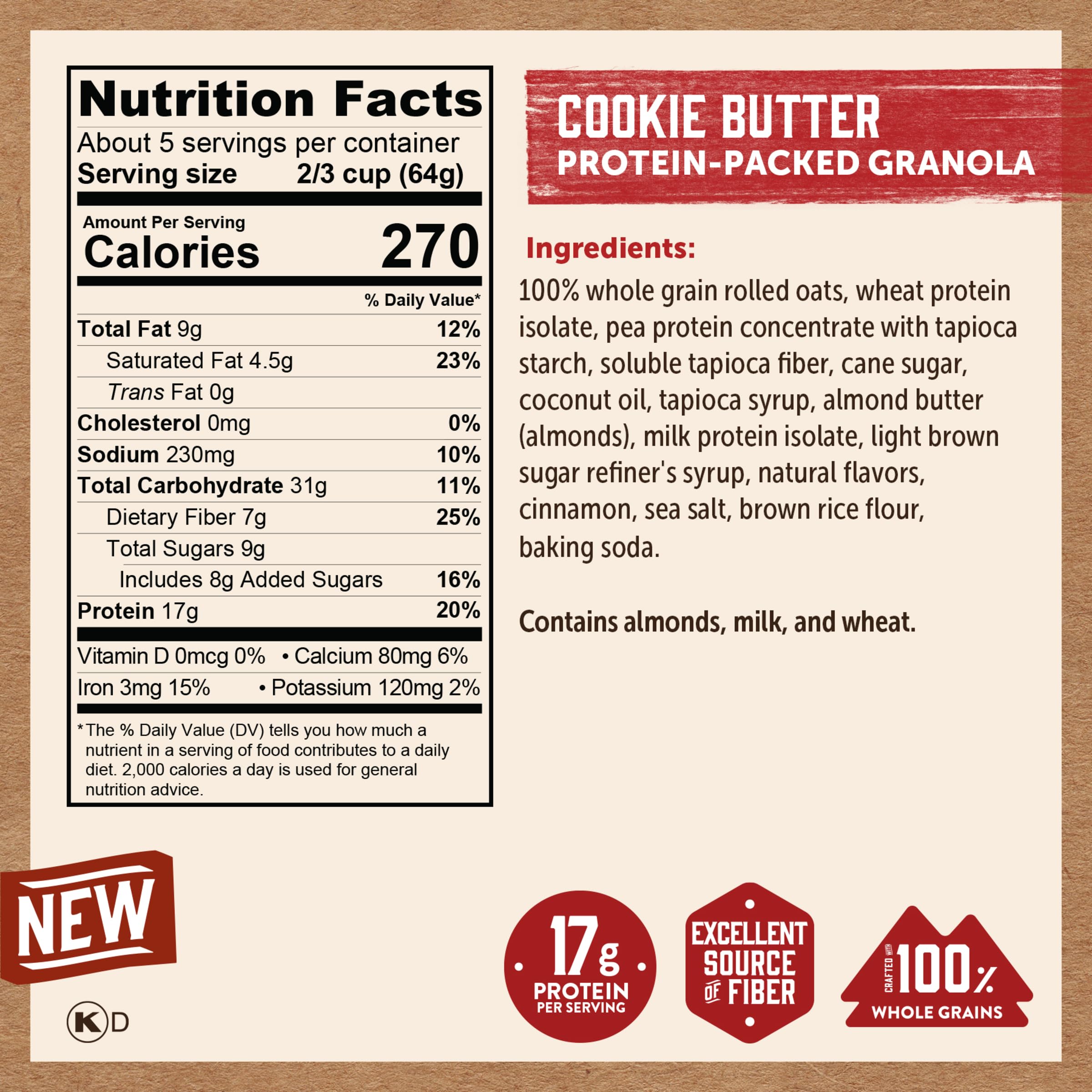 Kodiak Cakes primer plano de la textura crujiente y trozos de granola nutritiva