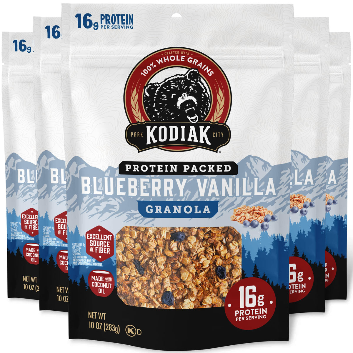 Kodiak Cakes paquete frontal mostrando diseño y beneficios nutricionales
