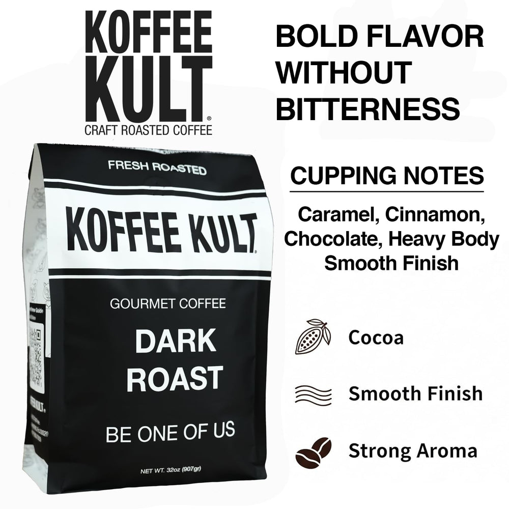 Koffee Kult detalle de granos enteros mostrando textura y frescura aromática
