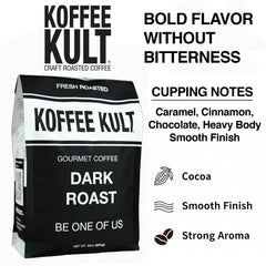 Koffee Kult detalle de granos enteros mostrando textura y frescura aromática
