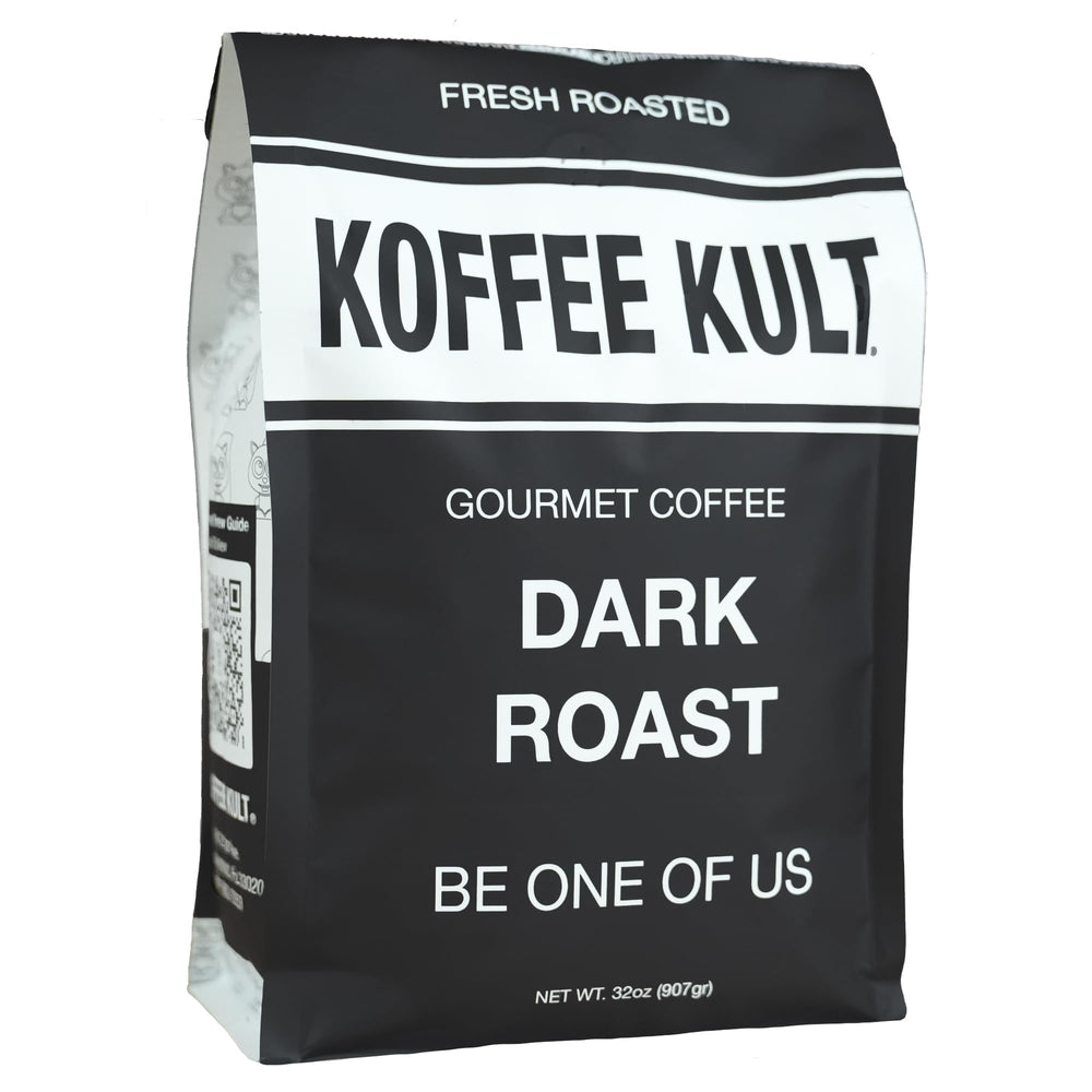 Koffee Kult frente del paquete 32oz mostrando cierre resellable y volumen