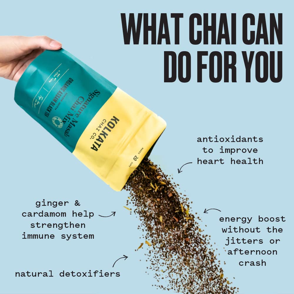 Kolkata Chai Co comparativa de tamaño junto a una taza para referencia clara