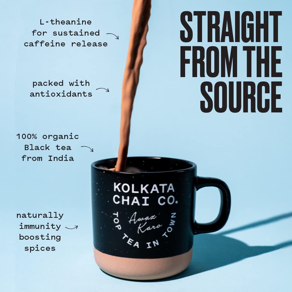 Kolkata Chai Co etiqueta en detalle que resalta ingredientes orgánicos
