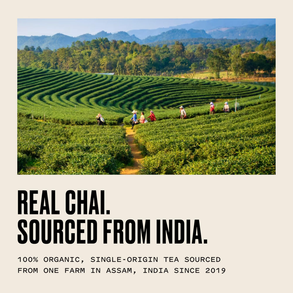 Kolkata Chai etiqueta con lista de ingredientes naturales y origen Assam