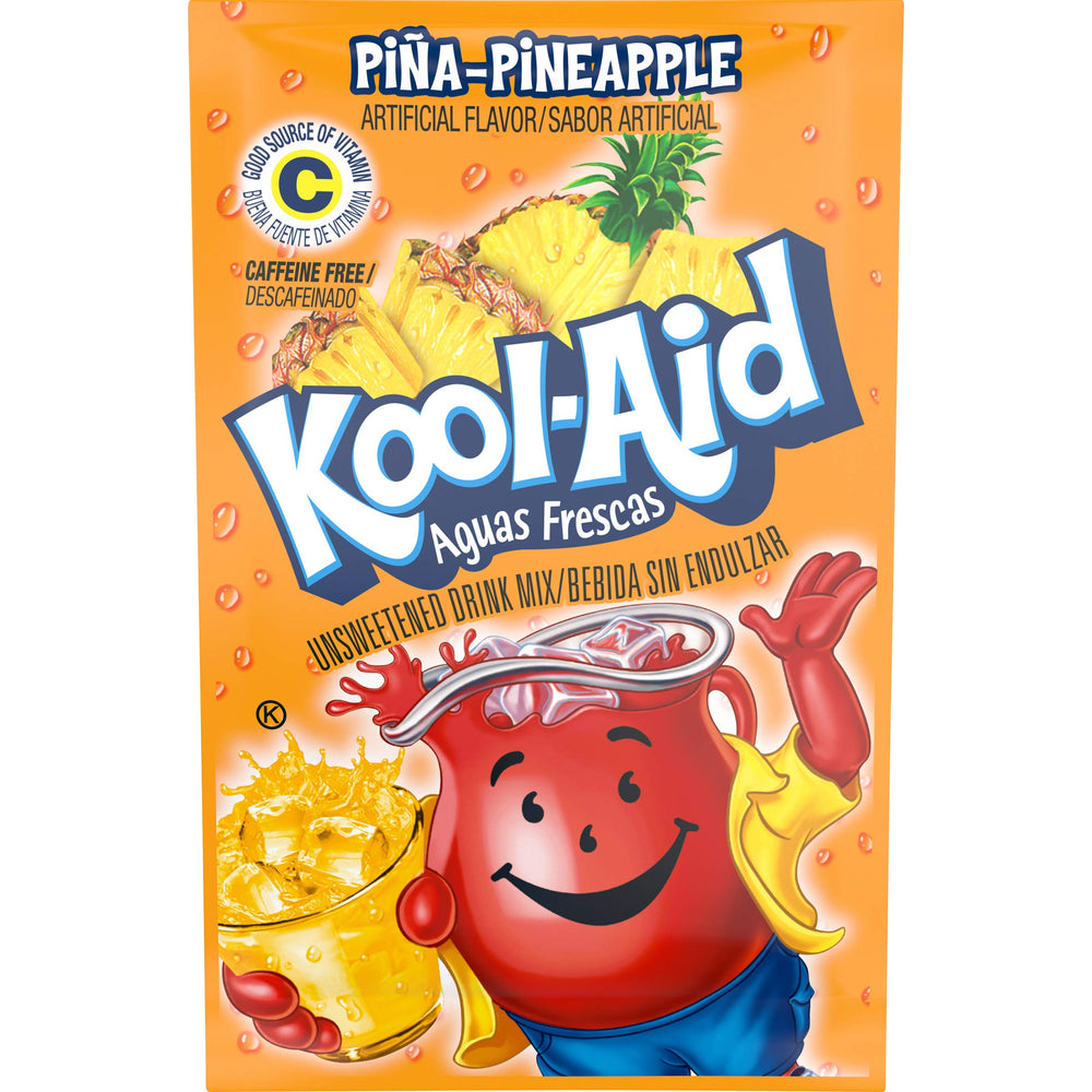 Kool-Aid frente del paquete mostrando el diseño y ventaja por porciones