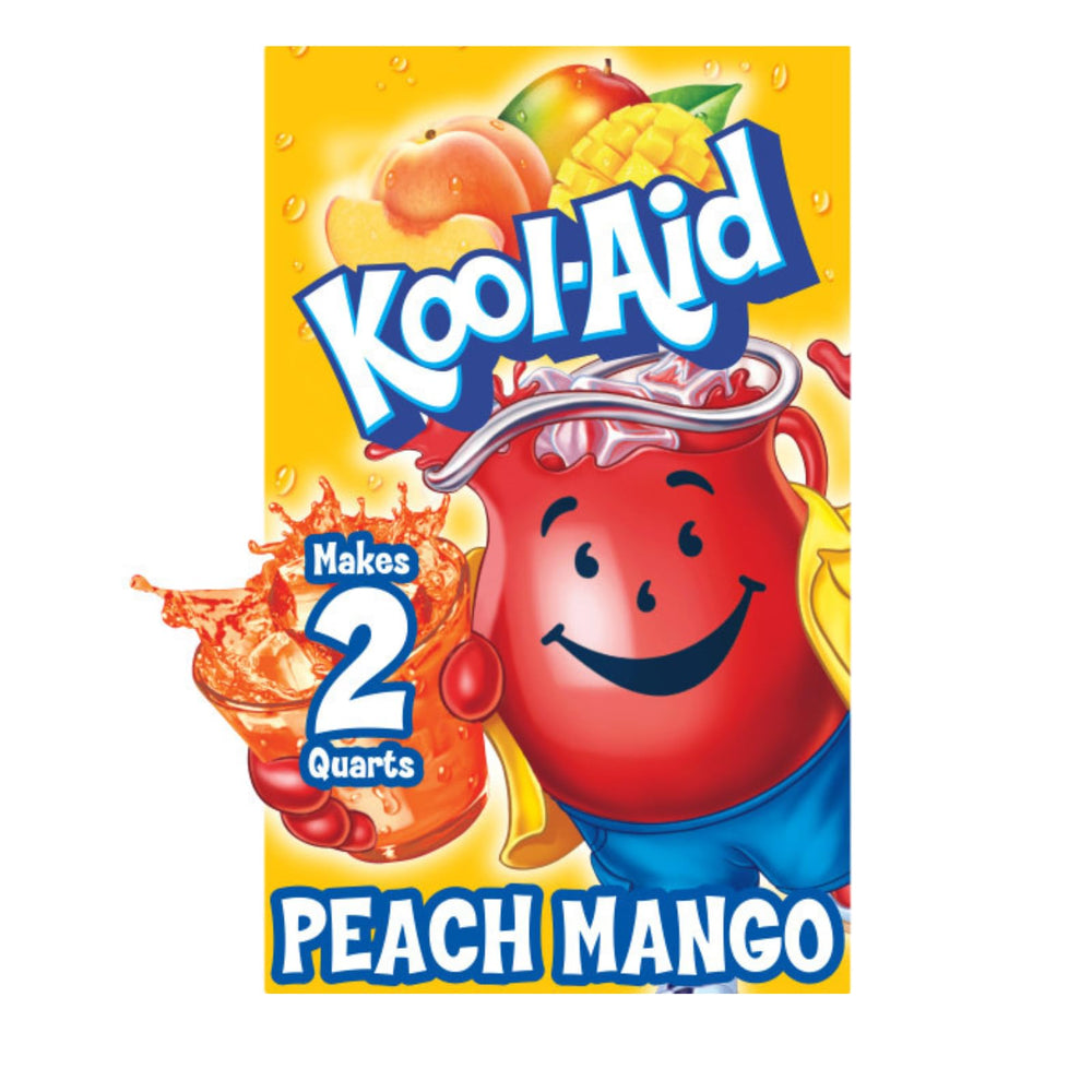 Kool-Aid empaque frontal Peach Mango mostrando 48 sobres y beneficio de ahorro