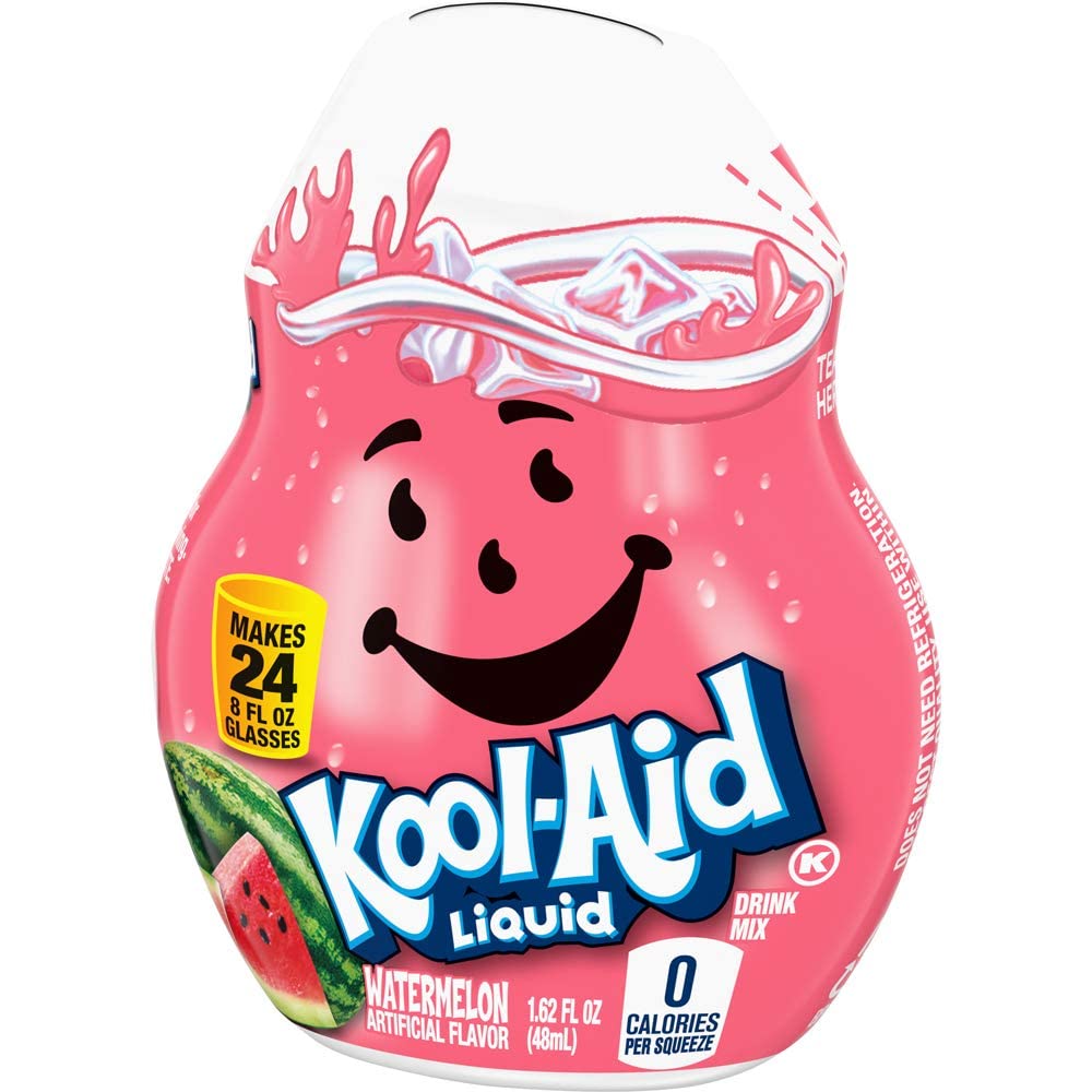 Kool-Aid etiqueta con información nutricional y beneficio de cero calorías