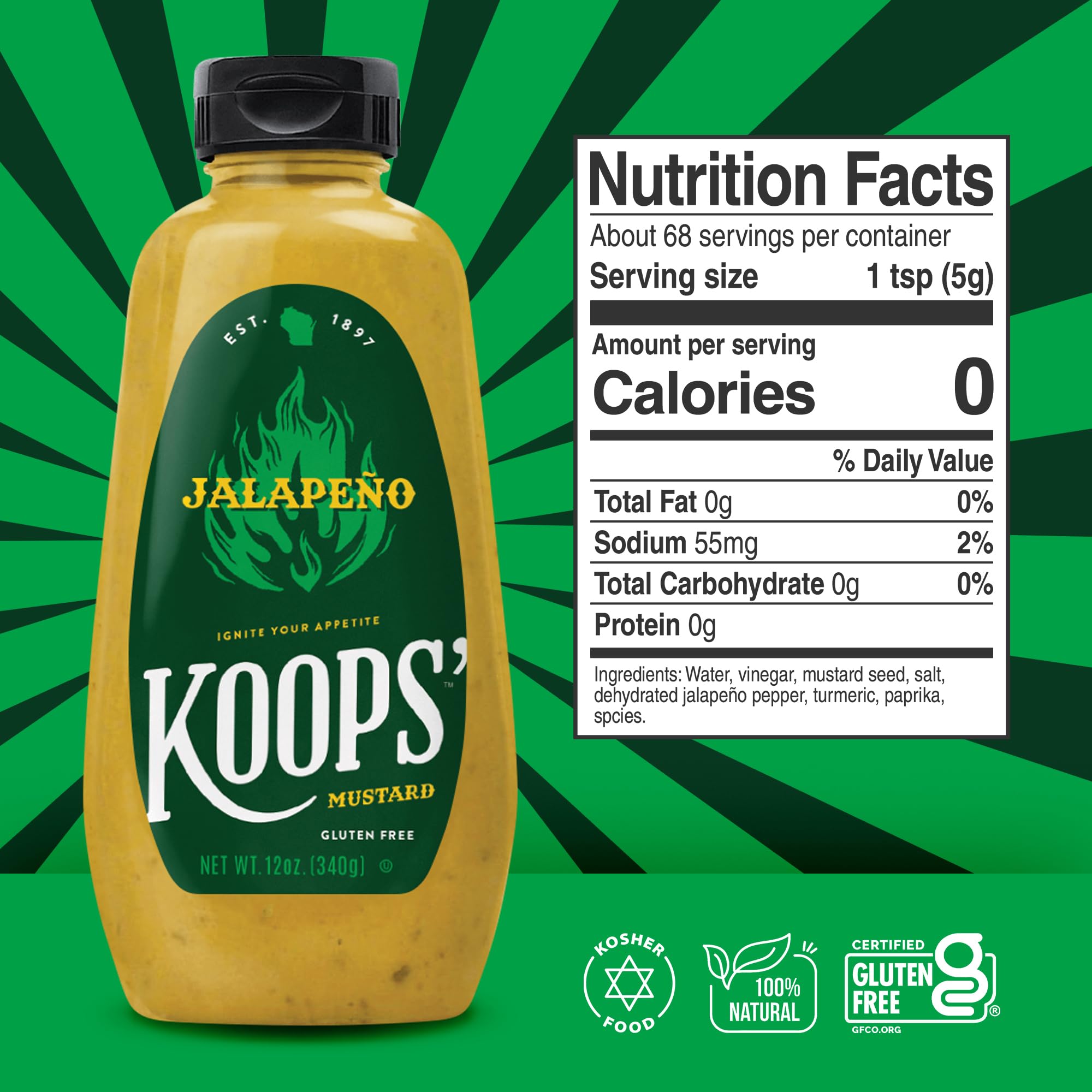 Koops mostaza jalapeño pack de dos botellas listo para uso familiar