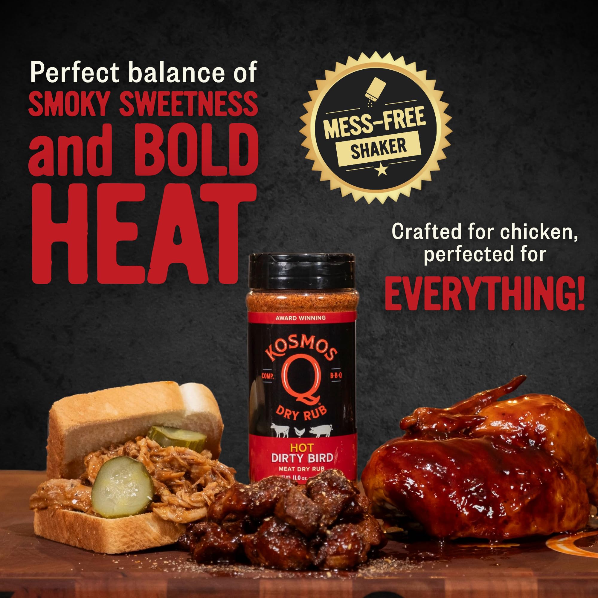 Kosmos Q Hot Dirty Bird espolvoreado sobre alas, aporta picante ideal