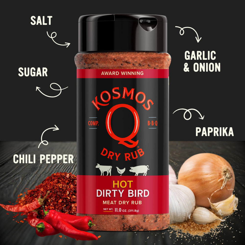 Kosmos Q textura del rub en primer plano, realza el sabor ahumado