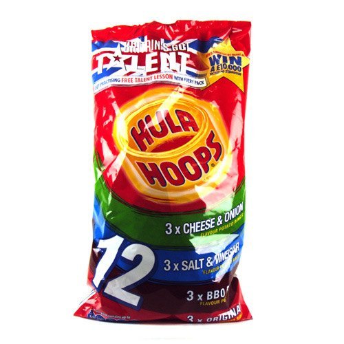 KP Hula Hoops lata frontal mostrando el logotipo y la forma crujiente del aro