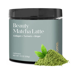 KROMA frasco frontal del Beauty Matcha Latte muestra 24 porciones y diseño