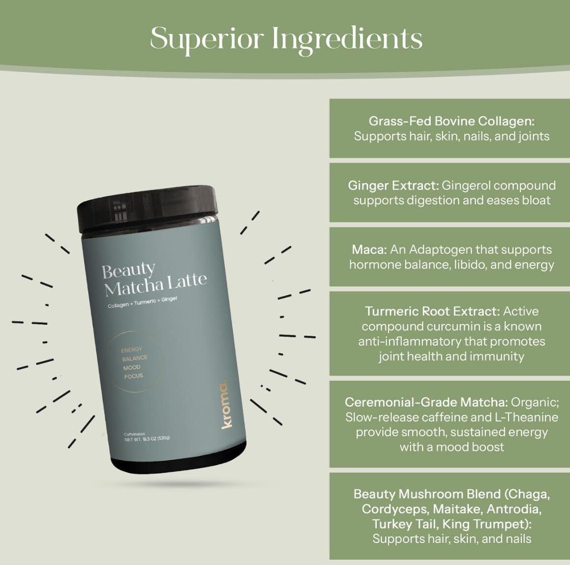 KROMA etiqueta de ingredientes destacando ingredientes limpios y completos