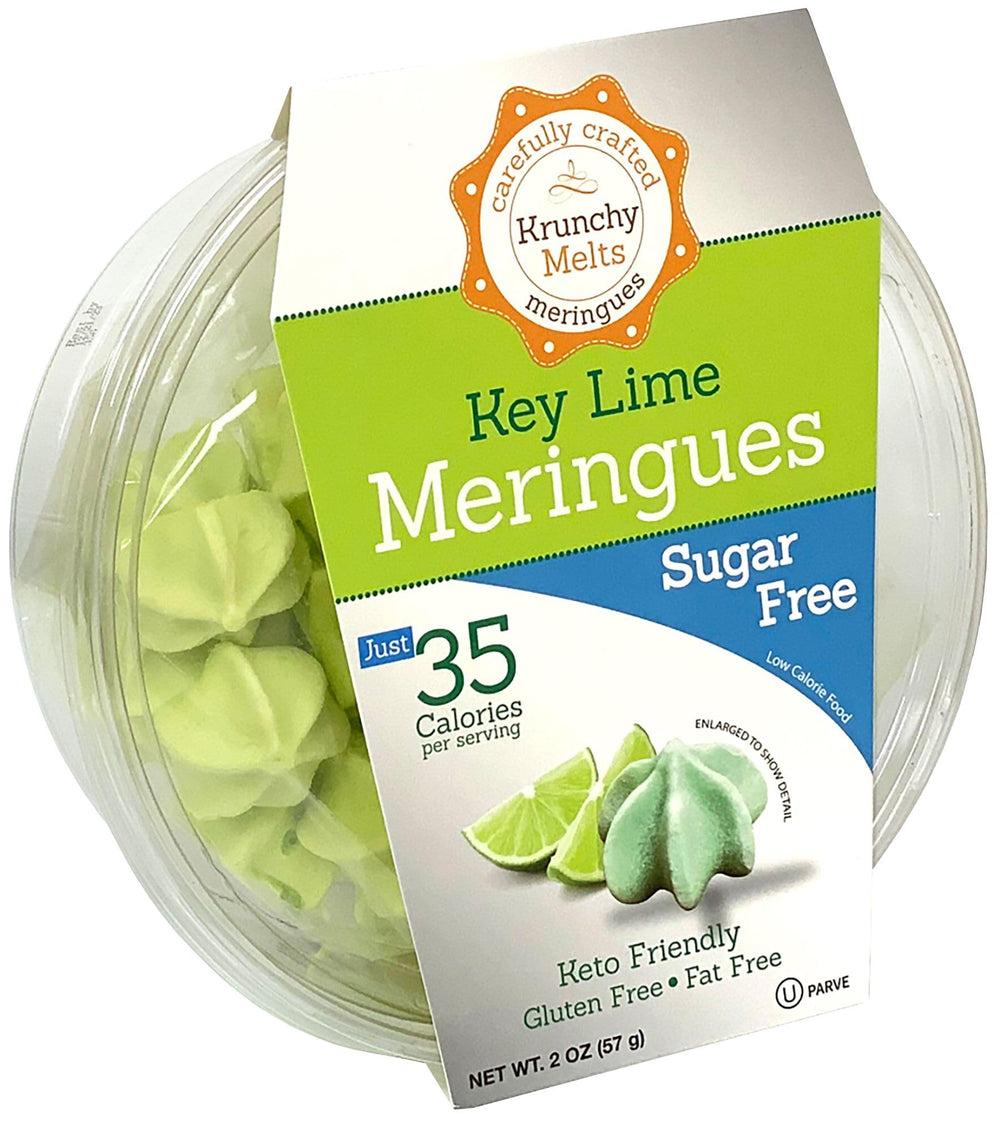 Krunchy Melts frontal del paquete transparente mostrando los merengues, ideal para elegir porciones
