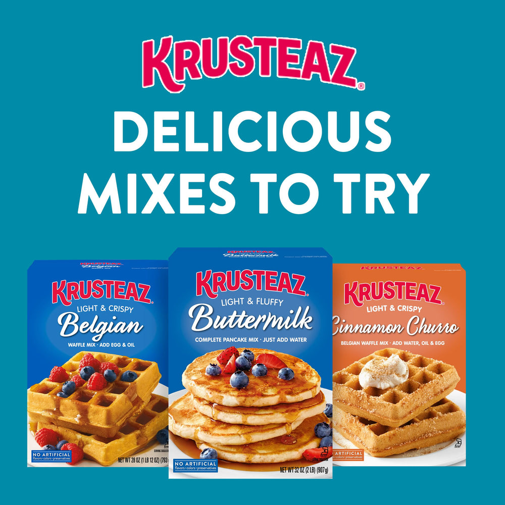 Krusteaz mesa de desayuno familiar mostrando versatilidad y conveniencia