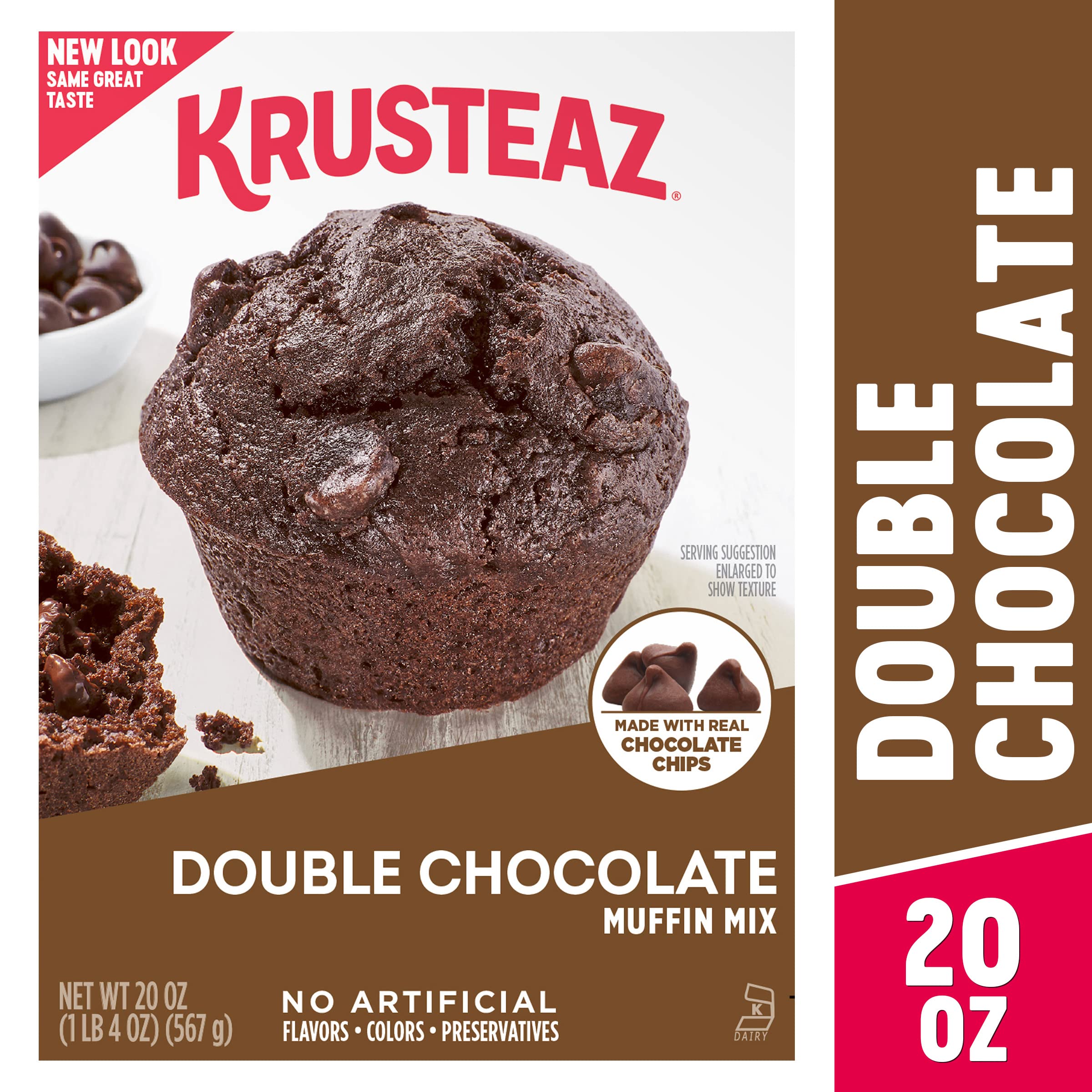 Krusteaz primer plano de chispas de chocolate reales para textura deliciosa