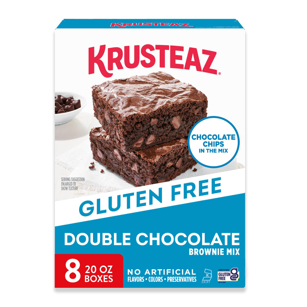 Krusteaz caja frontal doble chocolate, presentación clara y atractiva