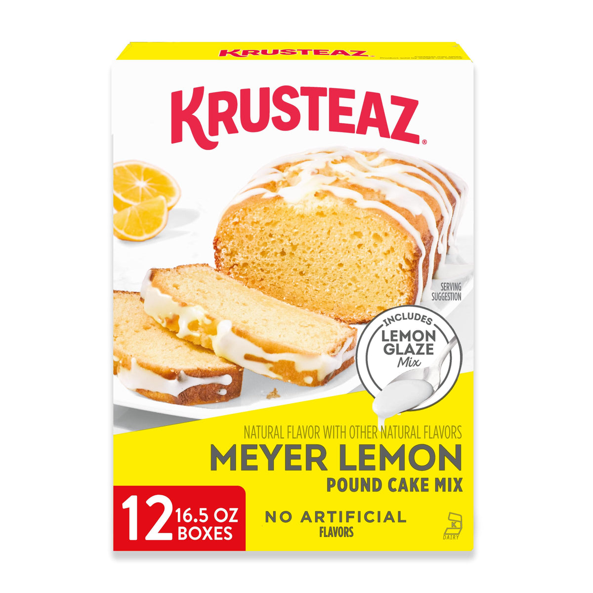 Krusteaz frente de la caja mostrando diseño y facil preparación