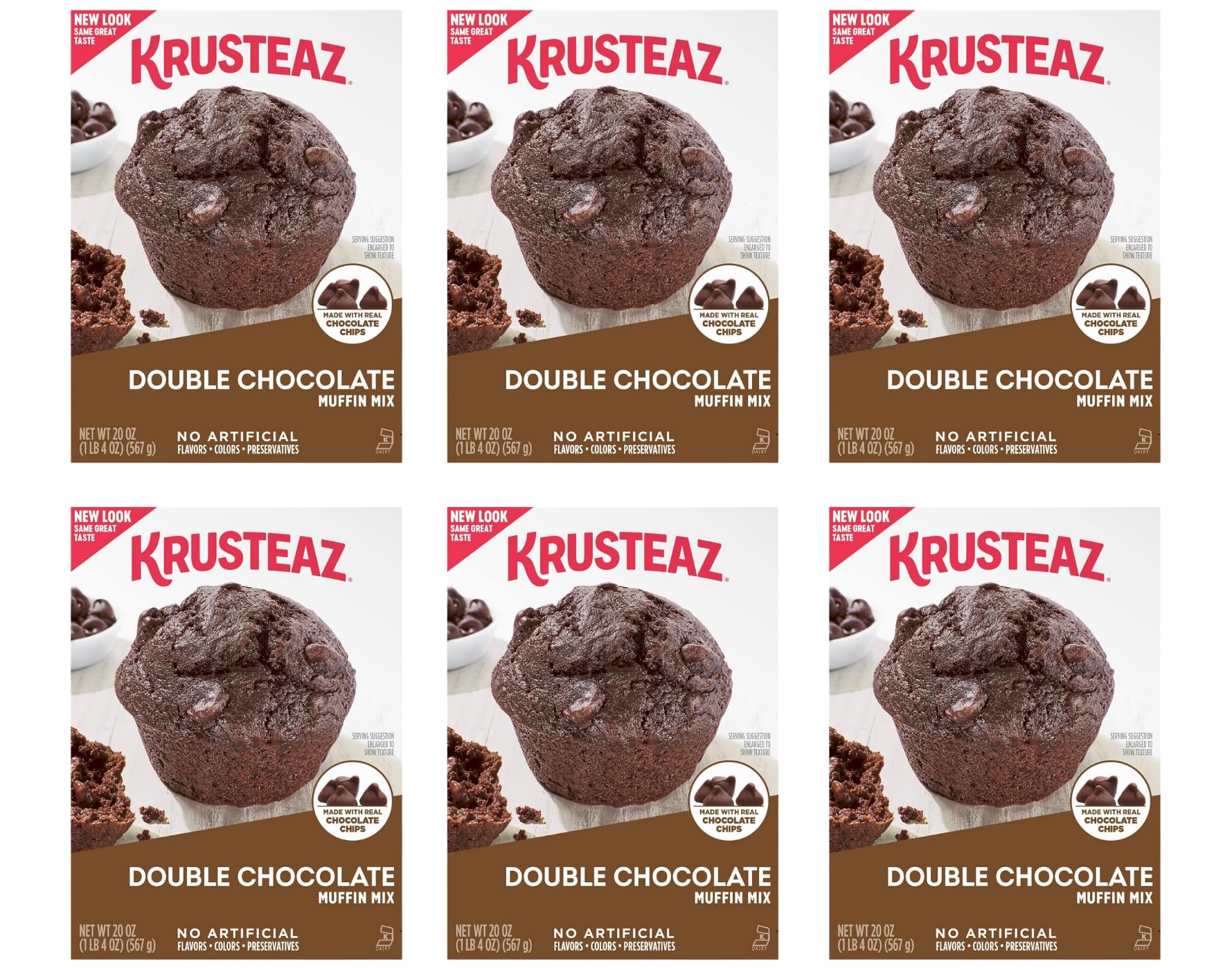 Krusteaz frente del empaque mostrando marca y descripción, práctico para despensa