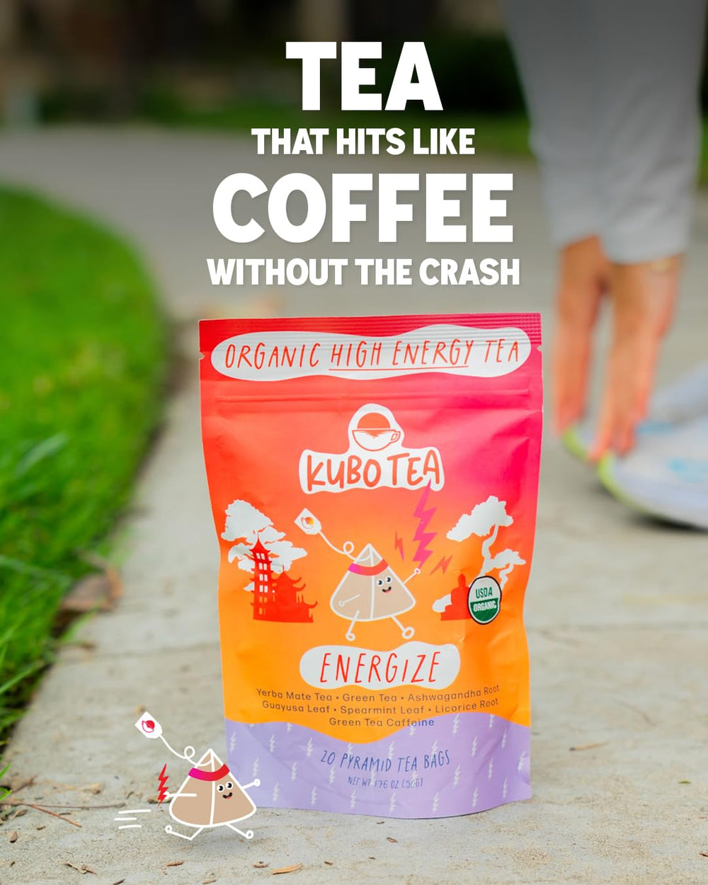 Kubo Tea bolsitas junto a mano para comparar tamaño práctico