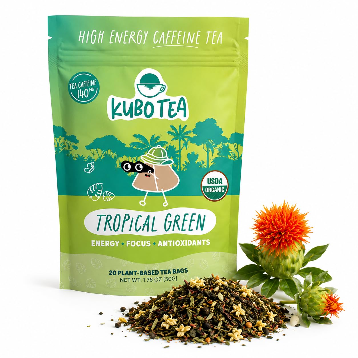 Kubo Tea empaque frontal mostrando diseño y beneficios orgánicos