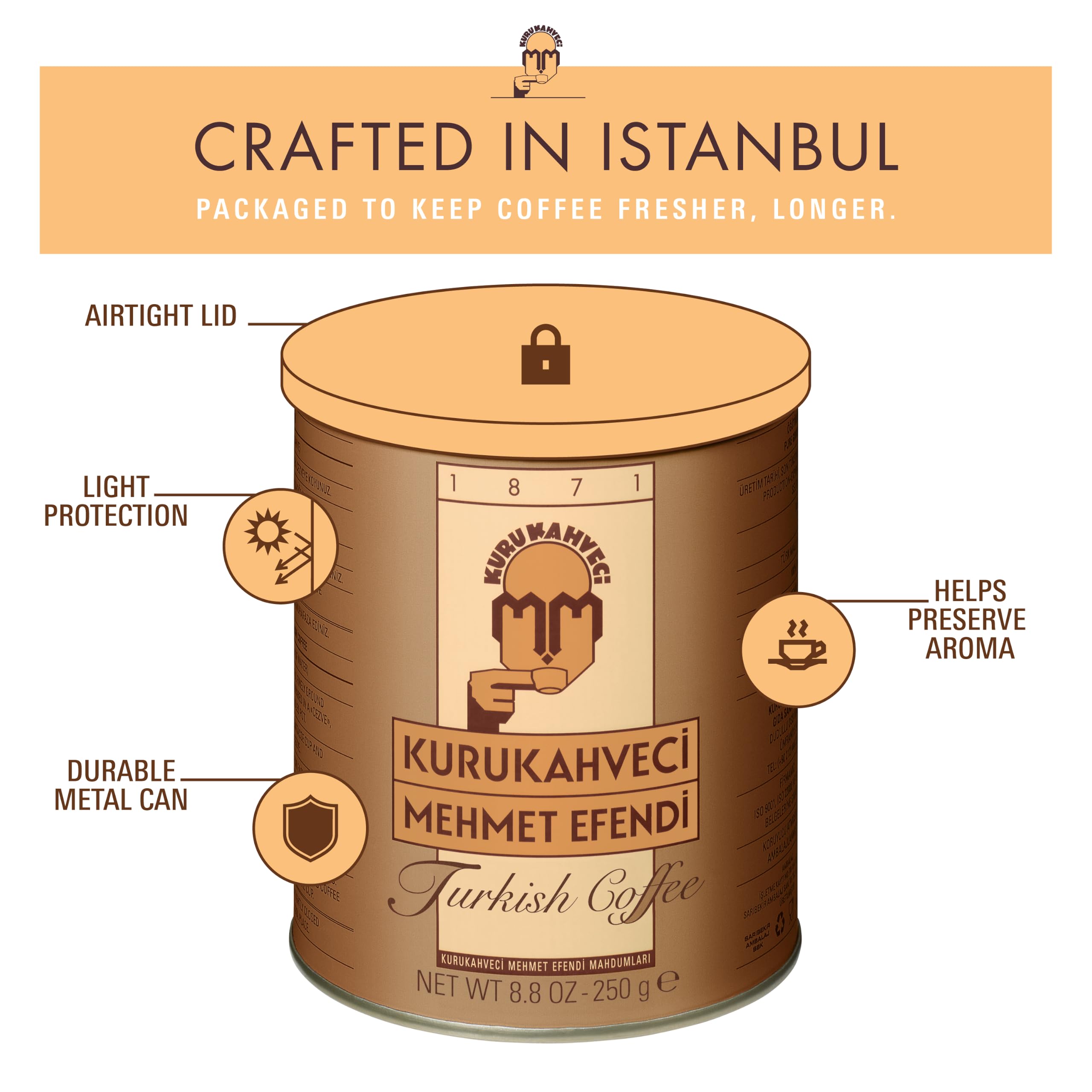 Kurukahveci Mehmet Efendi presentación tipo regalo en mesa, perfecto para compartir