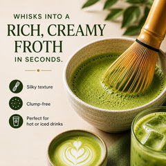 Kyoto Dew Matcha servido en taza preparada con espuma cremosa
