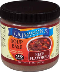 L.B. Jamison's tarro frontal con etiqueta visible y beneficio de sabor casero