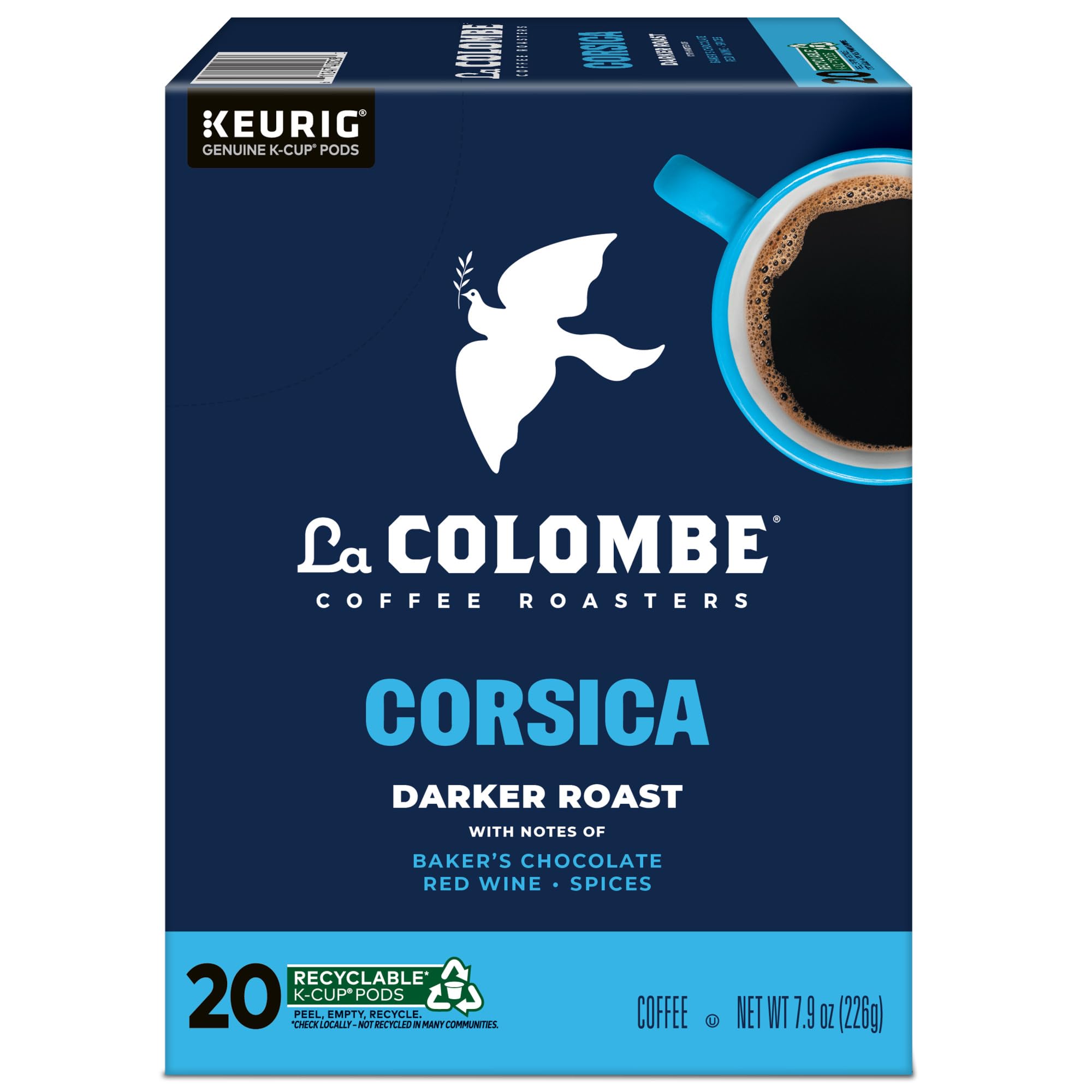 Ambiente de desayuno con taza La Colombe Corsica y croissant