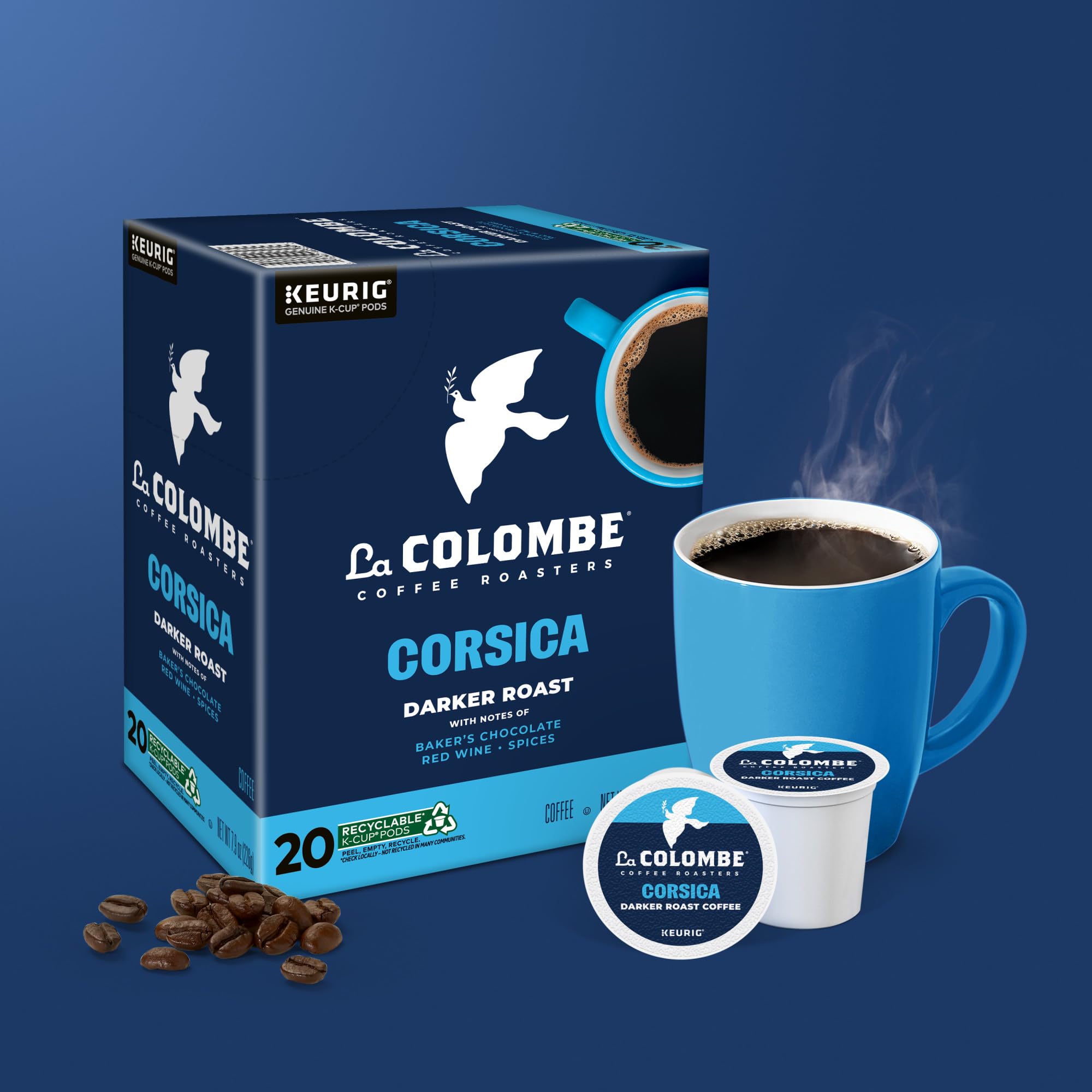 Varias cápsulas La Colombe Corsica en caja mostrando cantidad por empaque