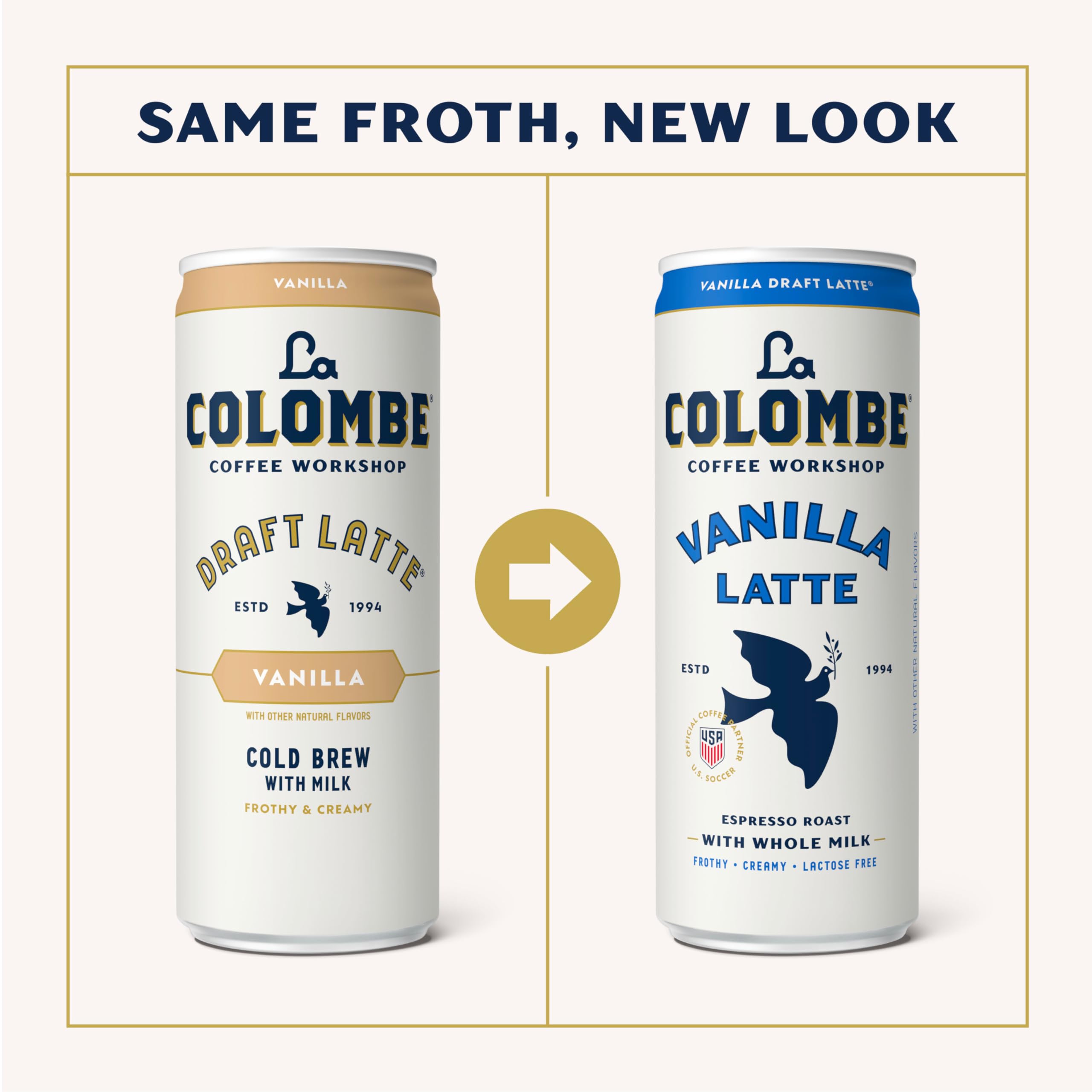 La Colombe acercamiento a la etiqueta con información de ingredientes y certificaciones