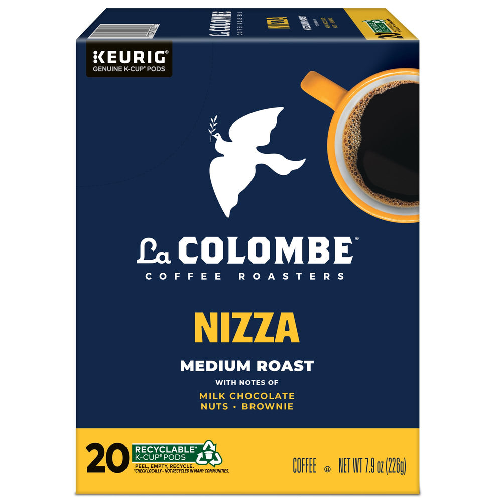 La Colombe bolsa abierta con cápsulas y contenido listo para servir