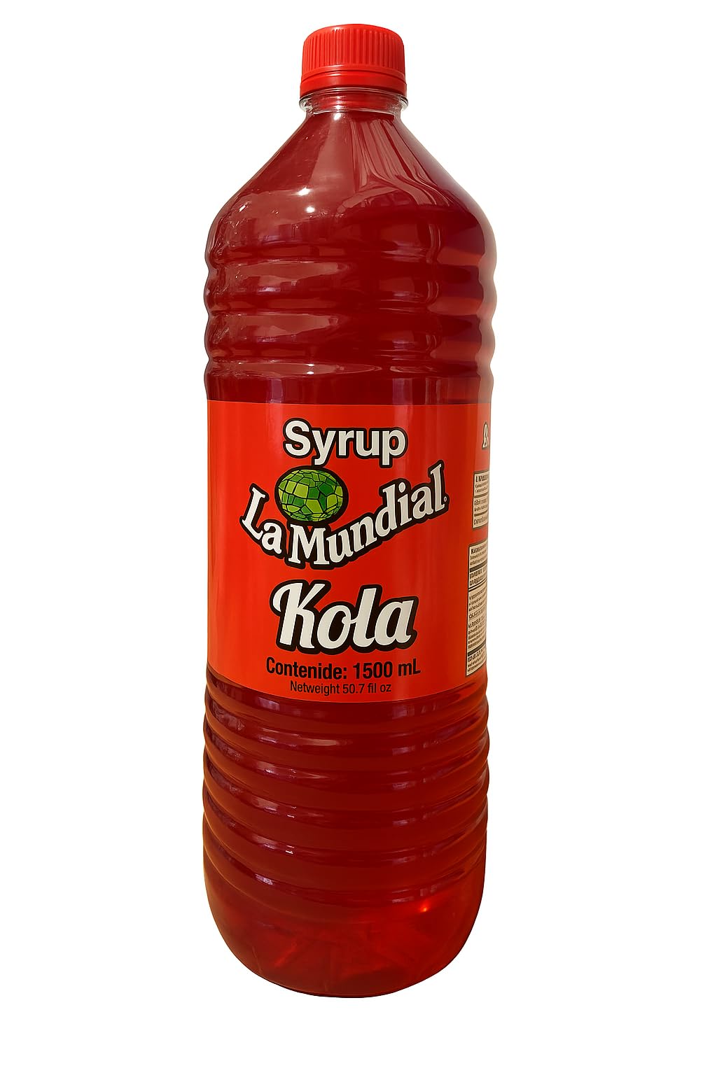 La Mundial botella de sirope de kola frente con etiqueta visible, ahorro familiar